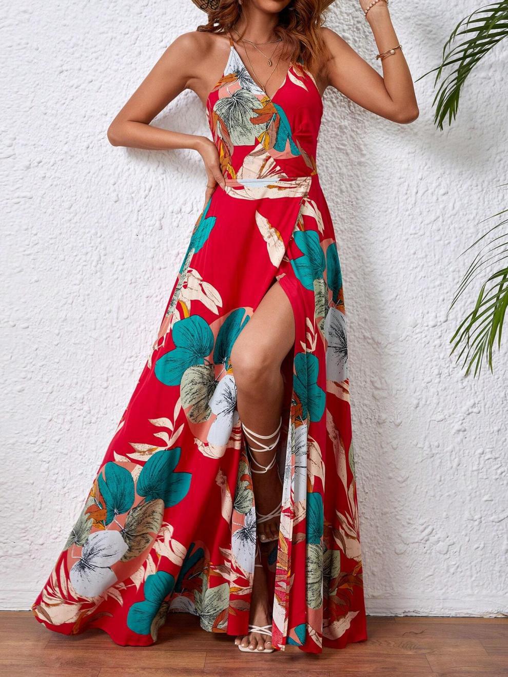 Women's Strap Dress Streetwear Strap Sleeveless Multicolor Maxi Long Dress Holiday