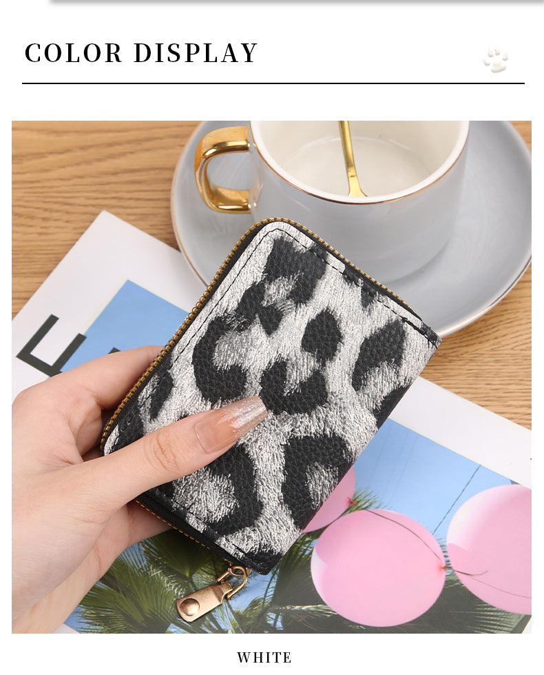 Women's Leopard Pu Leather Zipper Card Holders