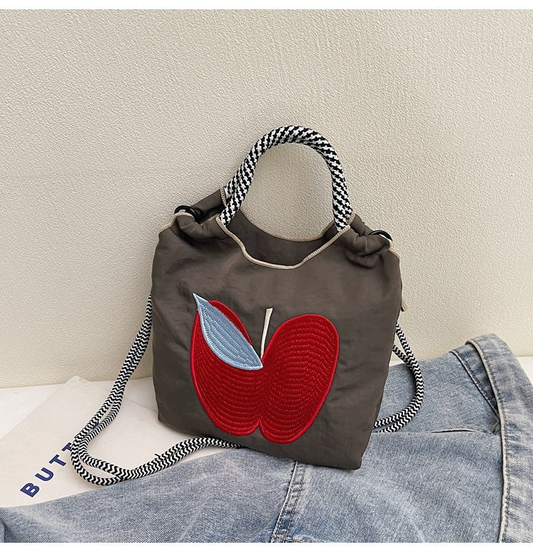 Women's Small Nylon Apple Streetwear Embroidery Square Open Tote Bag