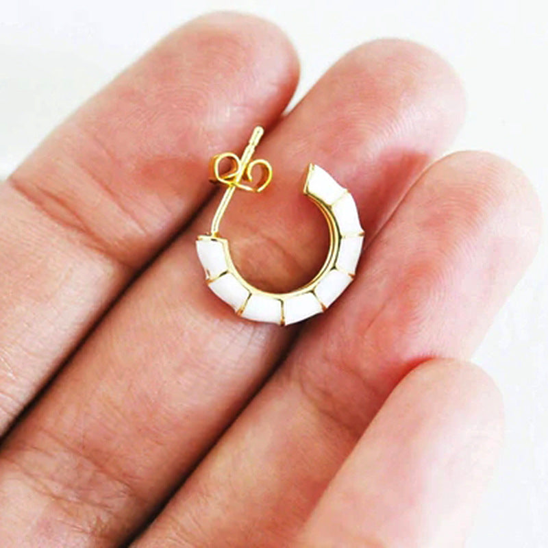 fashion c shape enamel plating copper ear studs