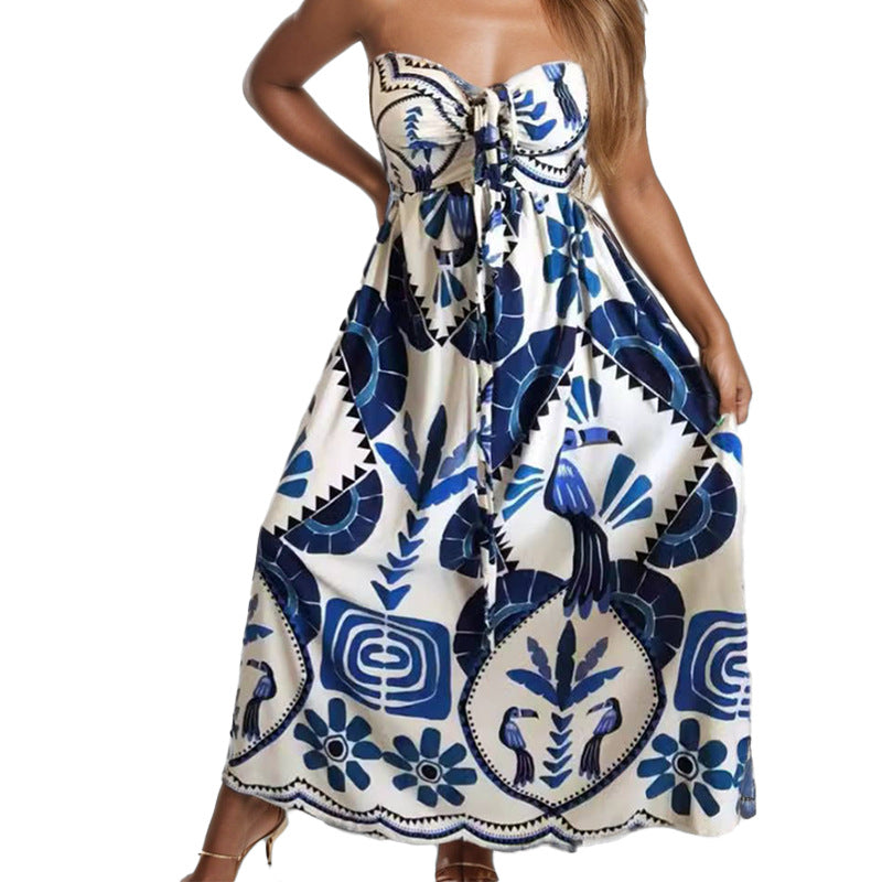 Women's Swing Dress Vacation Halter Neck Sleeveless Flower Midi Dress Holiday