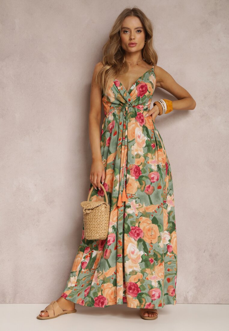 Women's Sheath Dress Streetwear V Neck Sleeveless Flower Maxi Long Dress Holiday