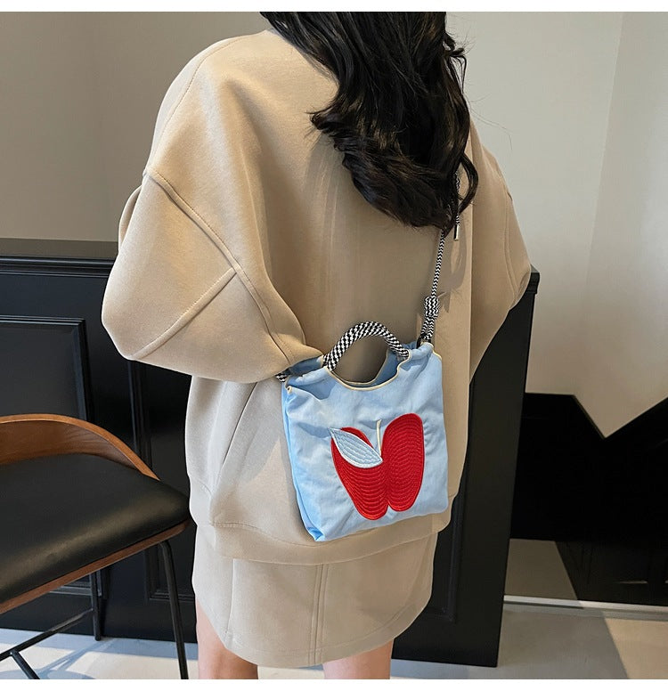 Women's Small Nylon Apple Streetwear Embroidery Square Open Tote Bag