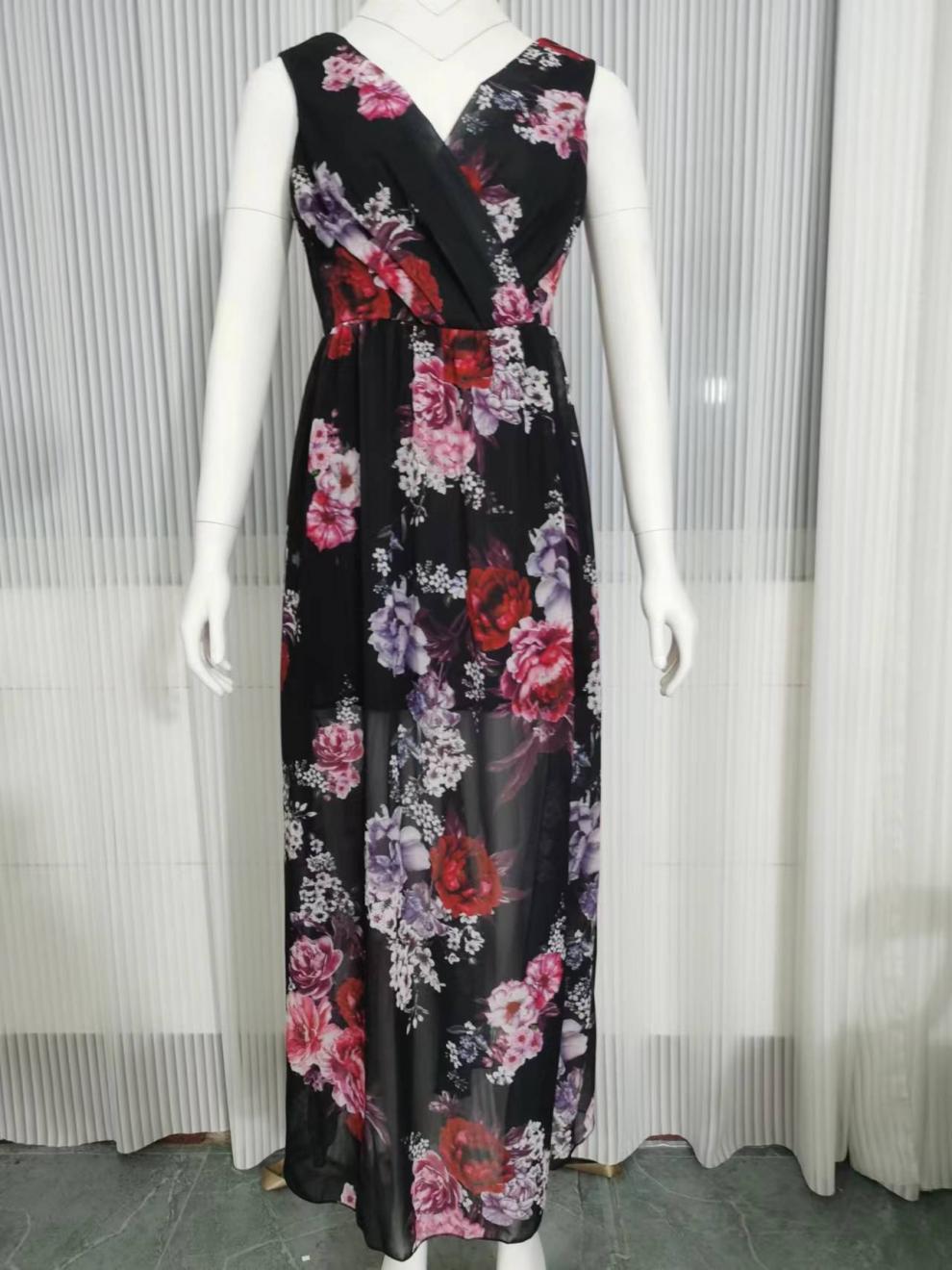 Women's Sheath Dress Streetwear V Neck Sleeveless Flower Maxi Long Dress Holiday