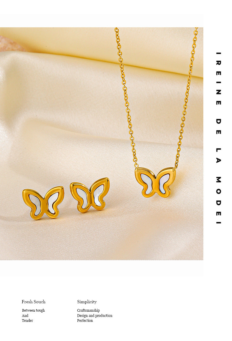 304 Stainless Steel 18K Gold Plated Casual Simple Style Plating Inlay Butterfly Shell Earrings Necklace