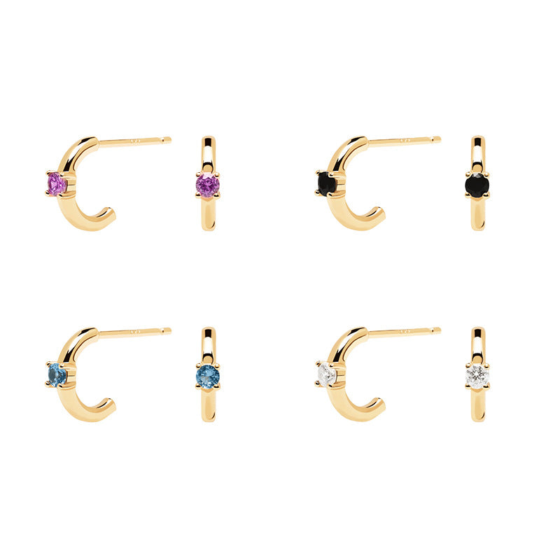 Simple Style U Shape Plating Metal Artificial Gemstones Copper Earrings - CEJEW