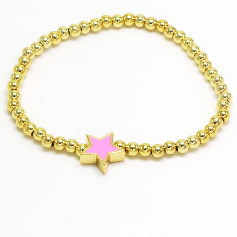 Copper 18K Gold Plated Beaded Enamel Star Bracelets