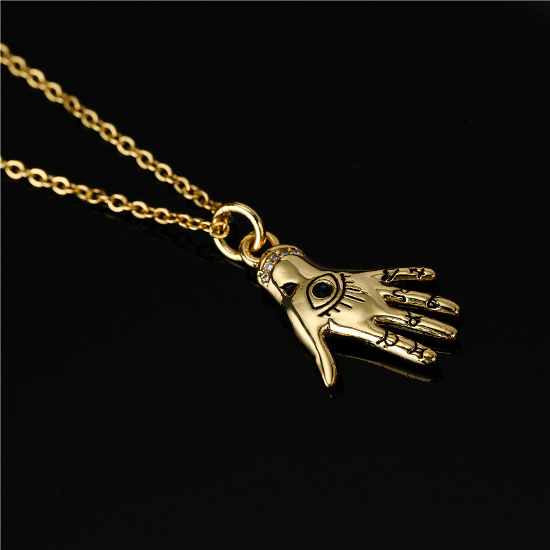 hip hop style copper plated gold palm eye geometric pendant necklace