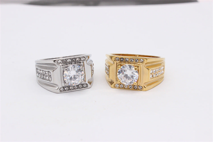 Jewelry Elegant Geometric 304 Stainless Steel Zircon 18K Gold Plated Rings