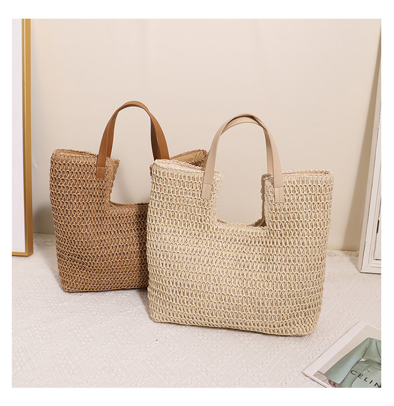 Women's Large Paper Solid Color Elegant Streetwear Weave Square Magnetic Buckle Straw Bag