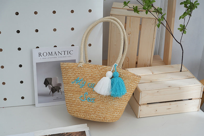 Women's Small Straw Letter Elegant Streetwear Square String Straw Bag