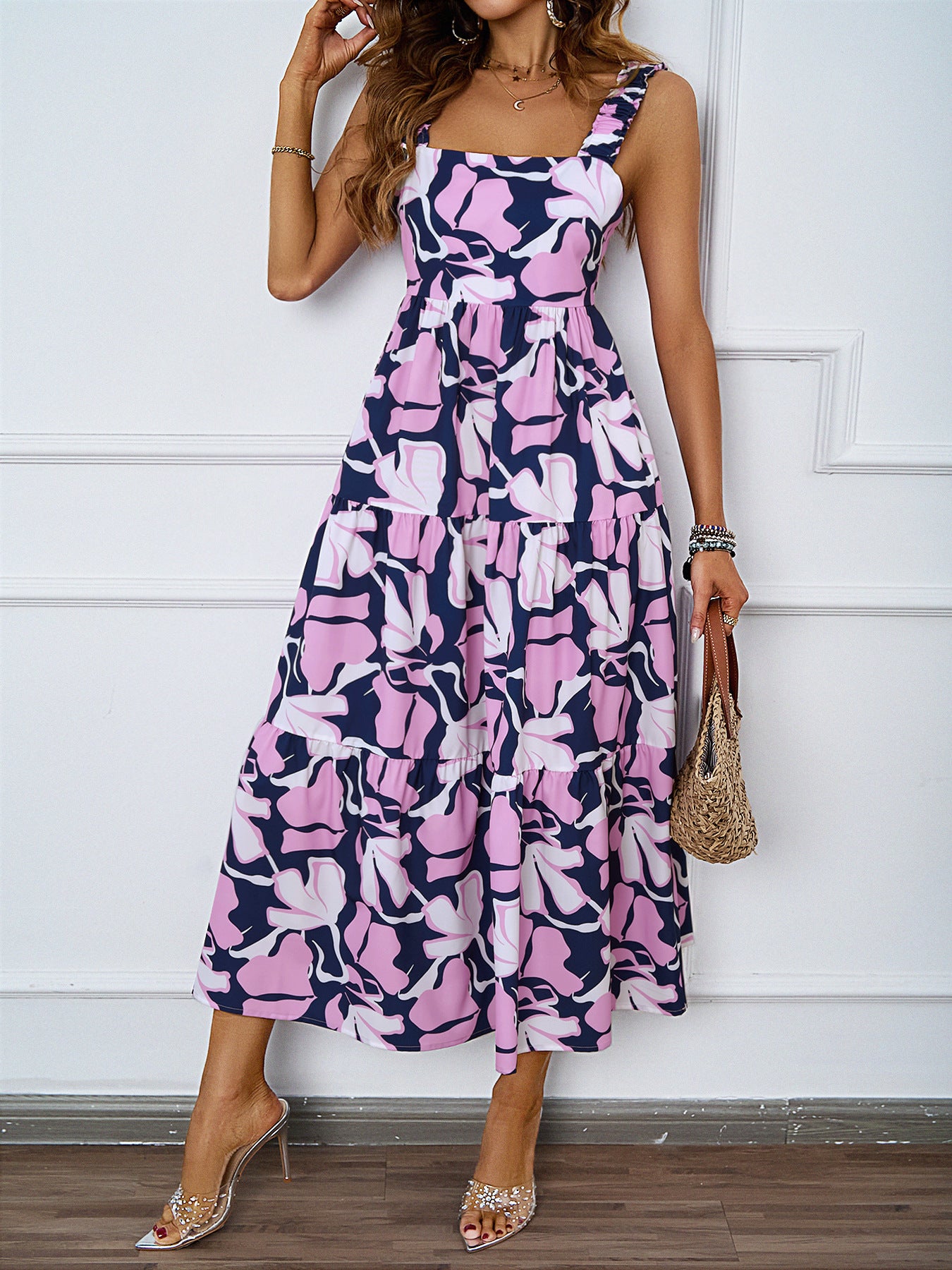 Women's Strap Dress Vacation Strap Printing Sleeveless Printing Midi Dress Holiday