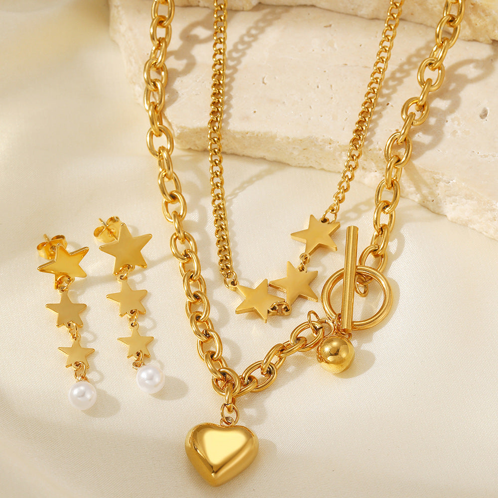 Jewelry Elegant Lady Star Heart Shape 304 Stainless Steel Plating Stainless Steel Jewelry Sets