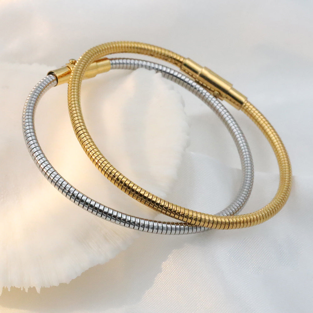 IG Style Simple Style Solid Color Titanium Steel 18K Gold Plated Bangle In Bulk