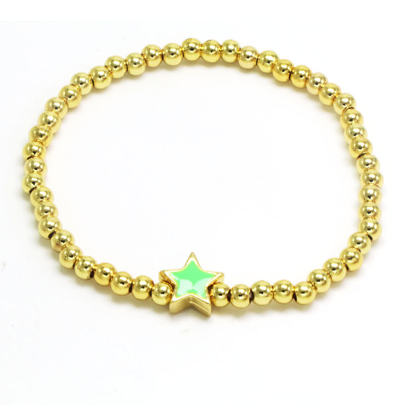 Copper 18K Gold Plated Beaded Enamel Star Bracelets