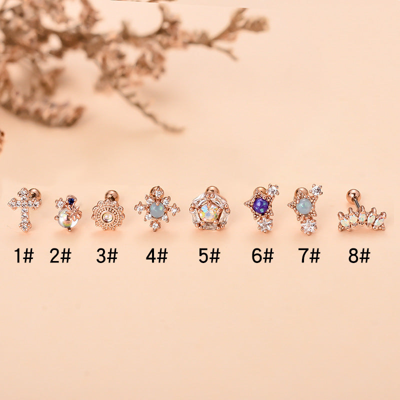 retro cross star stainless steel copper plating inlay zircon ear studs 1 piece