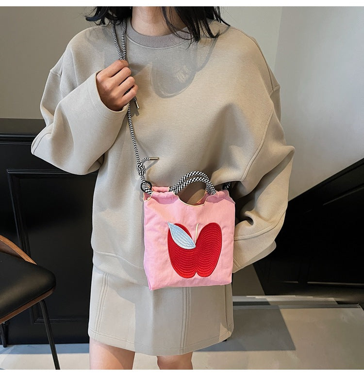 Women's Small Nylon Apple Streetwear Embroidery Square Open Tote Bag