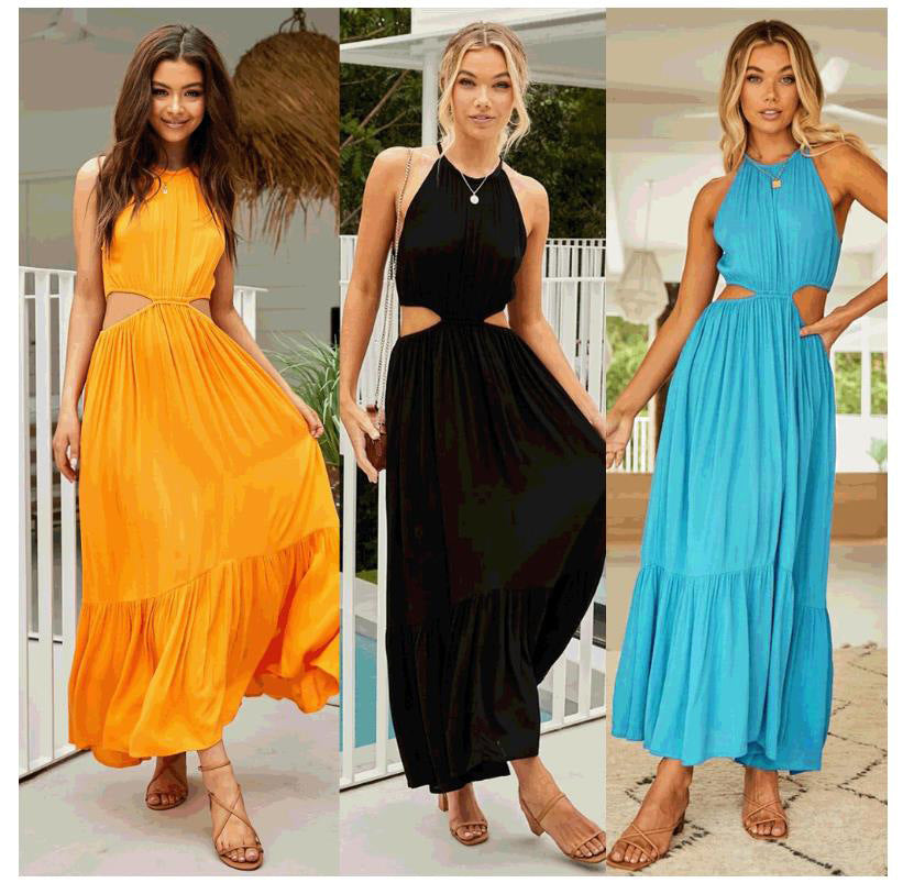 Women's Sheath Dress Streetwear Round Neck Sleeveless Solid Color Maxi Long Dress Holiday