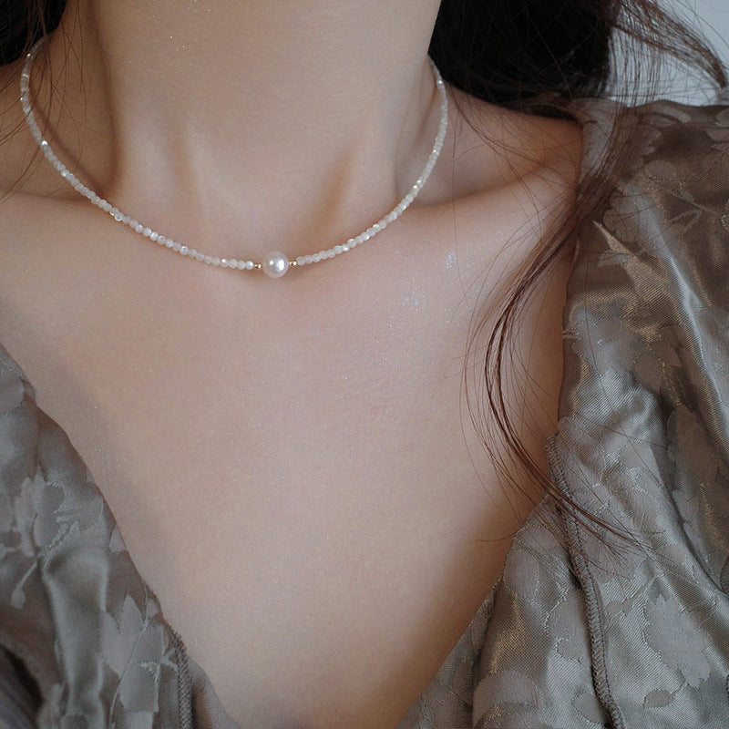 simple style geometric freshwater pearl necklace - CEJEW