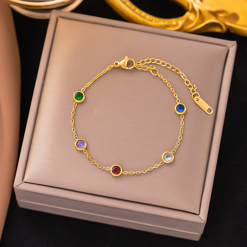 304 Stainless Steel 18K Gold Plated Lady Plating Inlay Multicolor Artificial Rhinestones Bracelets Earrings Necklace - CEJEW