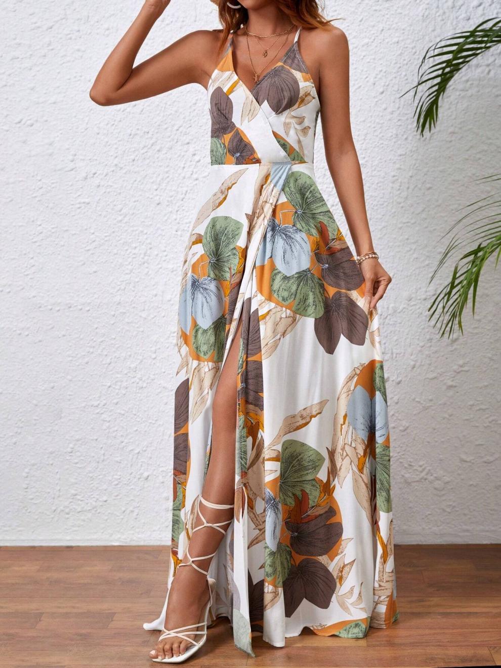 Women's Strap Dress Streetwear Strap Sleeveless Multicolor Maxi Long Dress Holiday