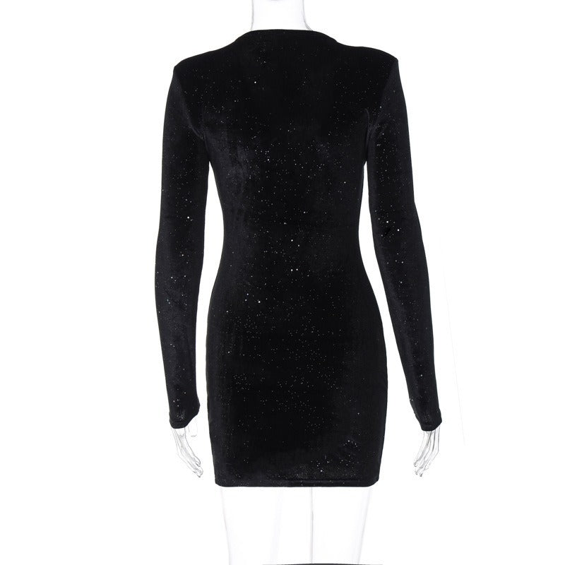 Women's Sheath Dress Elegant Sexy Round Neck Sequins Long Sleeve Solid Color Above Knee Holiday