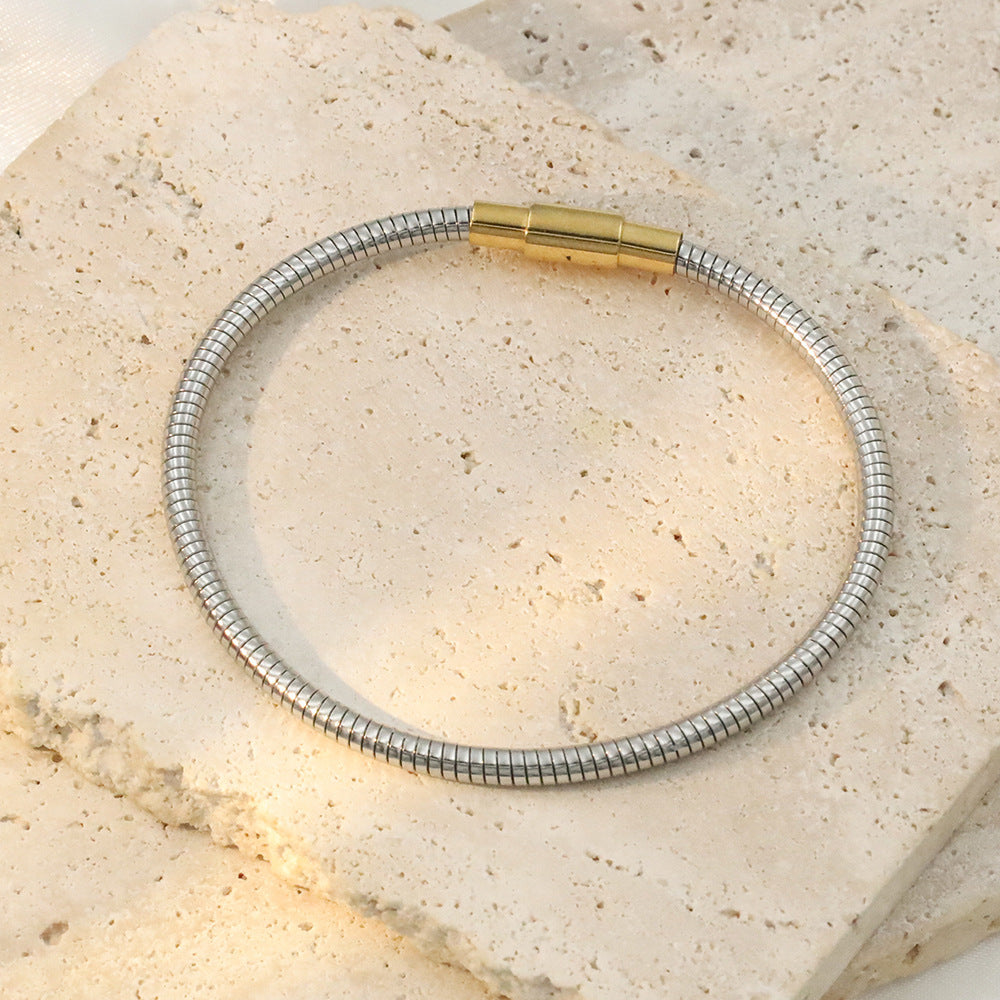 IG Style Simple Style Solid Color Titanium Steel 18K Gold Plated Bangle In Bulk