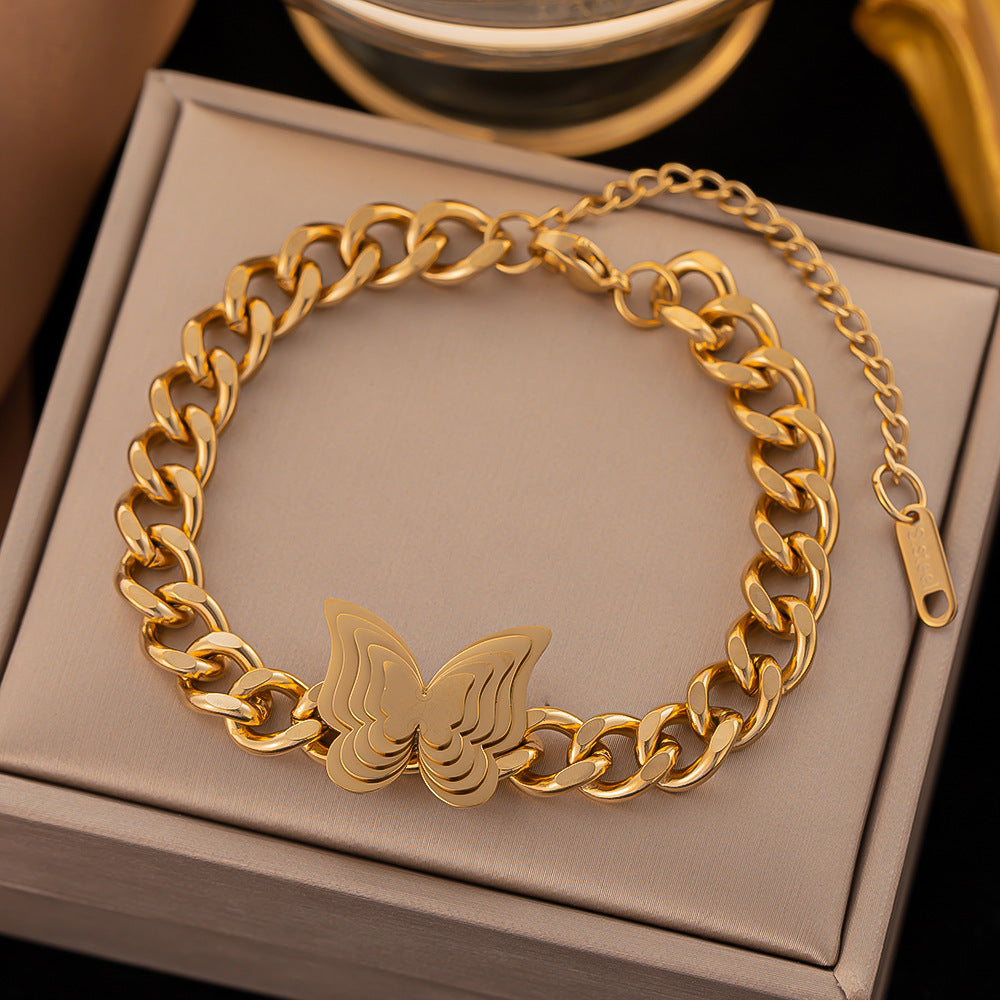 Fashion Butterfly 304 Stainless Steel 18K Gold Plated Stainless Steel Bracelets In Bulk