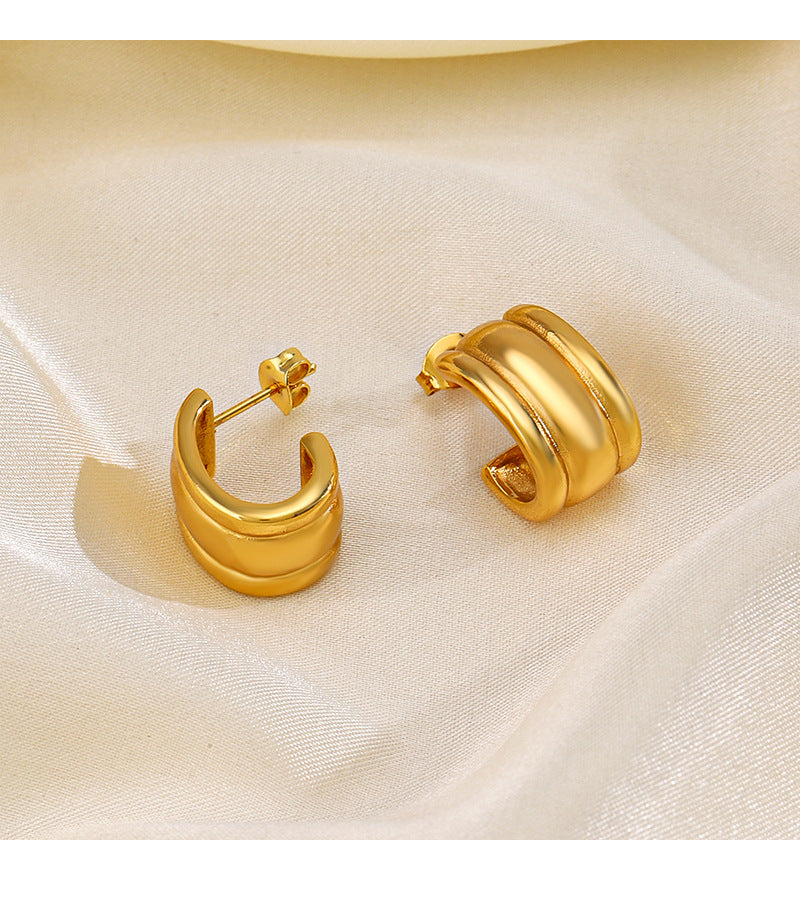 1 Pair Retro C Shape Plating 304 Stainless Steel 18K Gold Plated Ear Studs