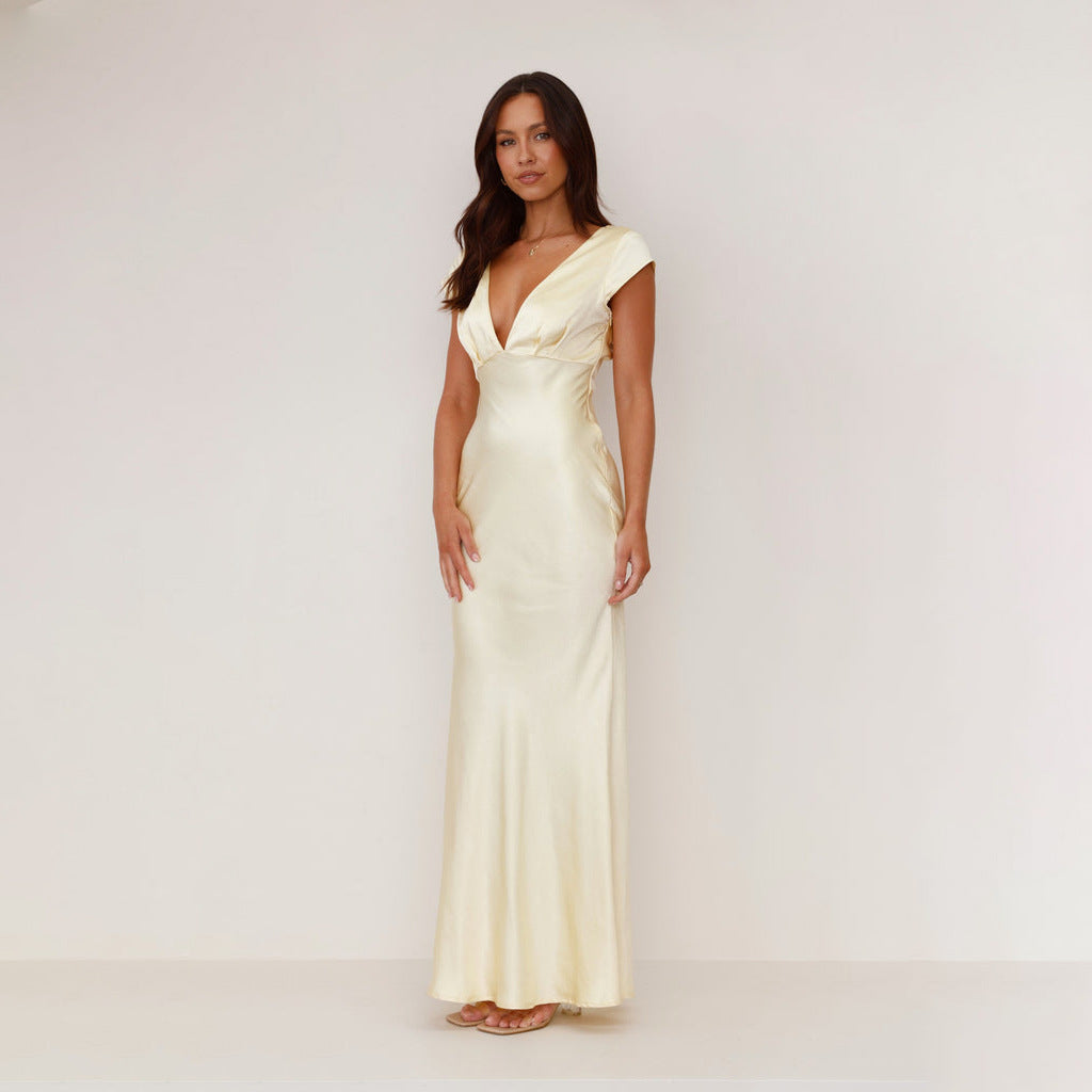 Women's Sheath Dress Elegant Sexy V Neck Backless Sleeveless Solid Color Maxi Long Dress Holiday Banquet