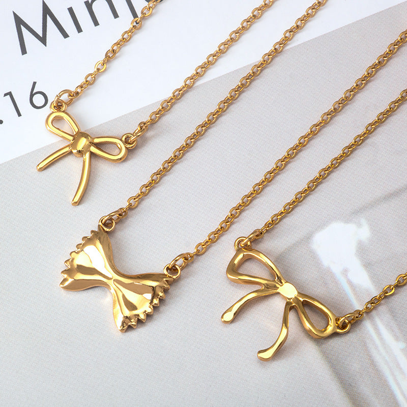 Jewelry Casual Simple Style Streetwear Bow Knot 304 Stainless Steel Pendant Necklace