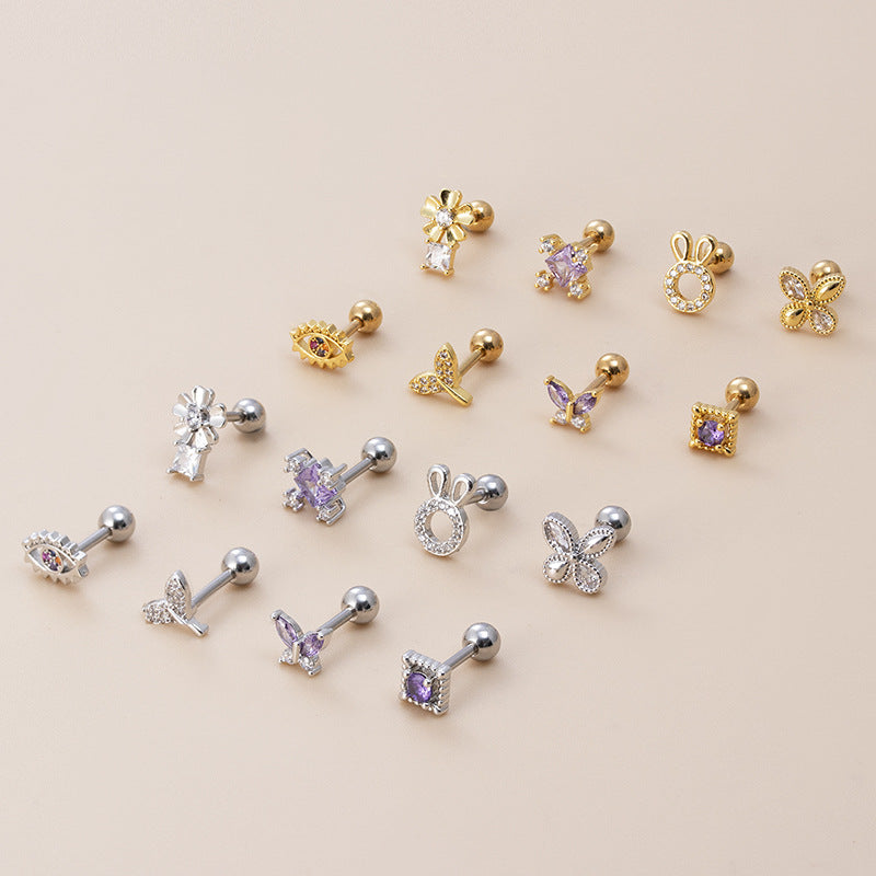 1 Piece Ear Cartilage Rings & Studs Fashion Flower Butterfly Fish Tail 316L Stainless Steel  Copper Inlaid Zircon