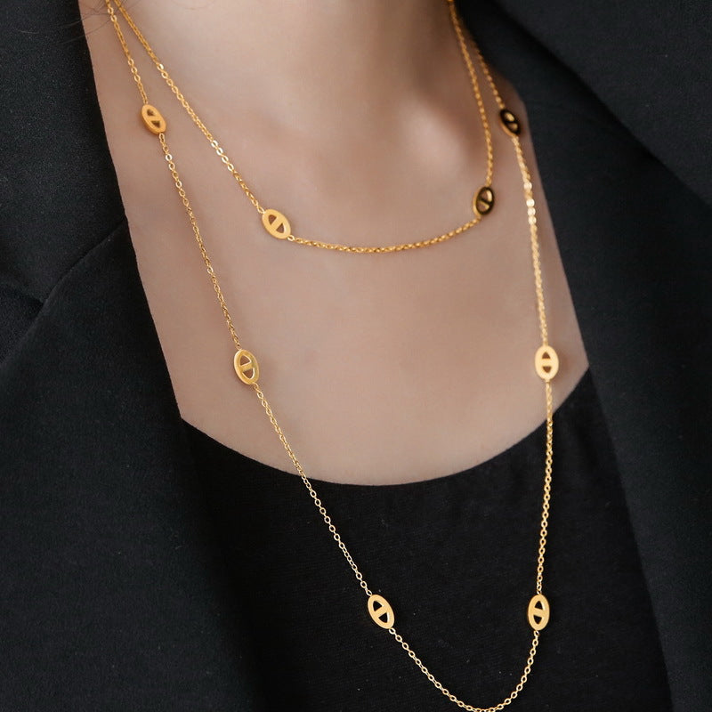 fashion animal titanium steel plating 18k gold plated sweater chain