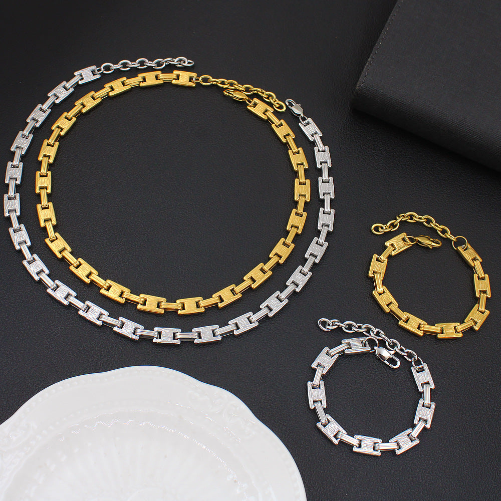 Jewelry Hip-Hop Retro Solid Color 304 Stainless Steel 18K Gold Plated Stainless Steel Jewelry Sets