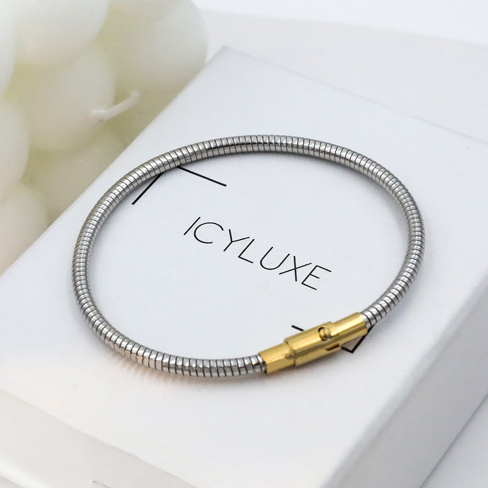 IG Style Simple Style Solid Color Titanium Steel 18K Gold Plated Bangle In Bulk