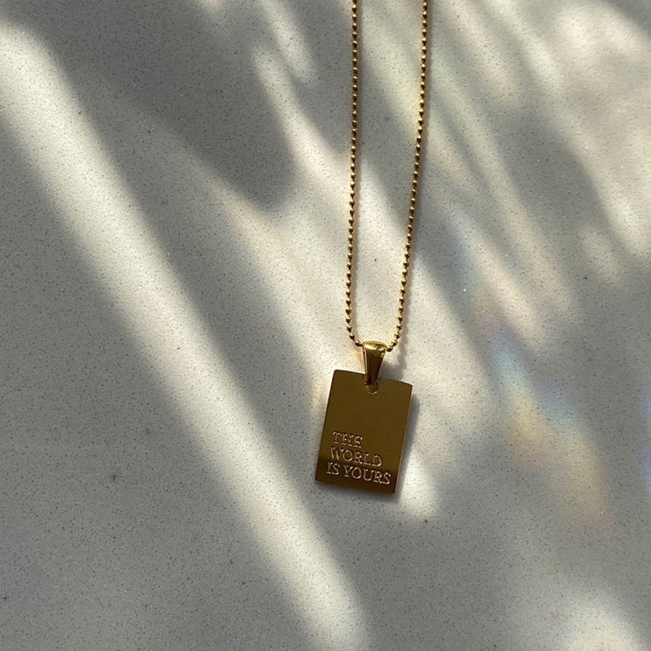 Jewelry Simple Style Letter Rectangle Titanium Steel 18K Gold Plated Pendant Necklace