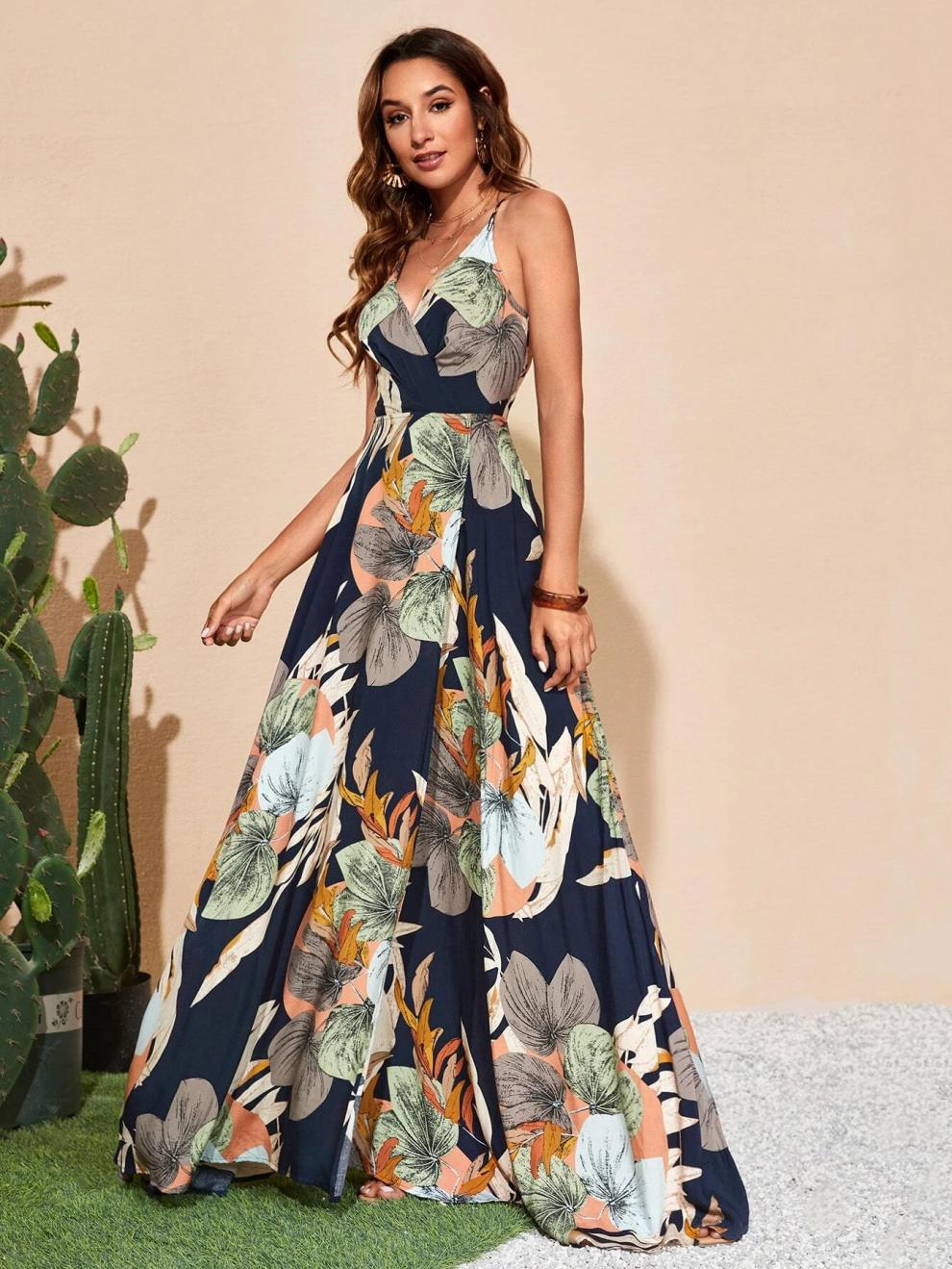 Women's Strap Dress Streetwear Strap Sleeveless Multicolor Maxi Long Dress Holiday