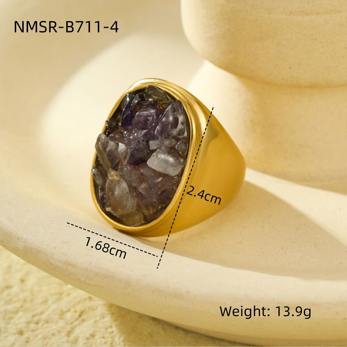 Jewelry Simple Style Classic Style Round 304 Stainless Steel Natural Stone Inlay Rings