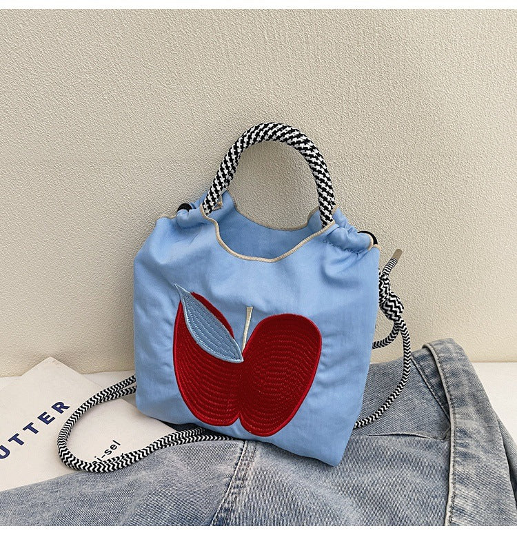 Women's Small Nylon Apple Streetwear Embroidery Square Open Tote Bag