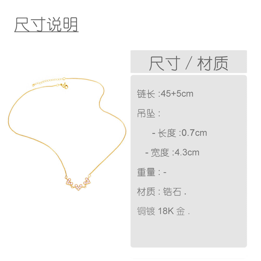 fashion color zircon heart shape stitching copper necklace