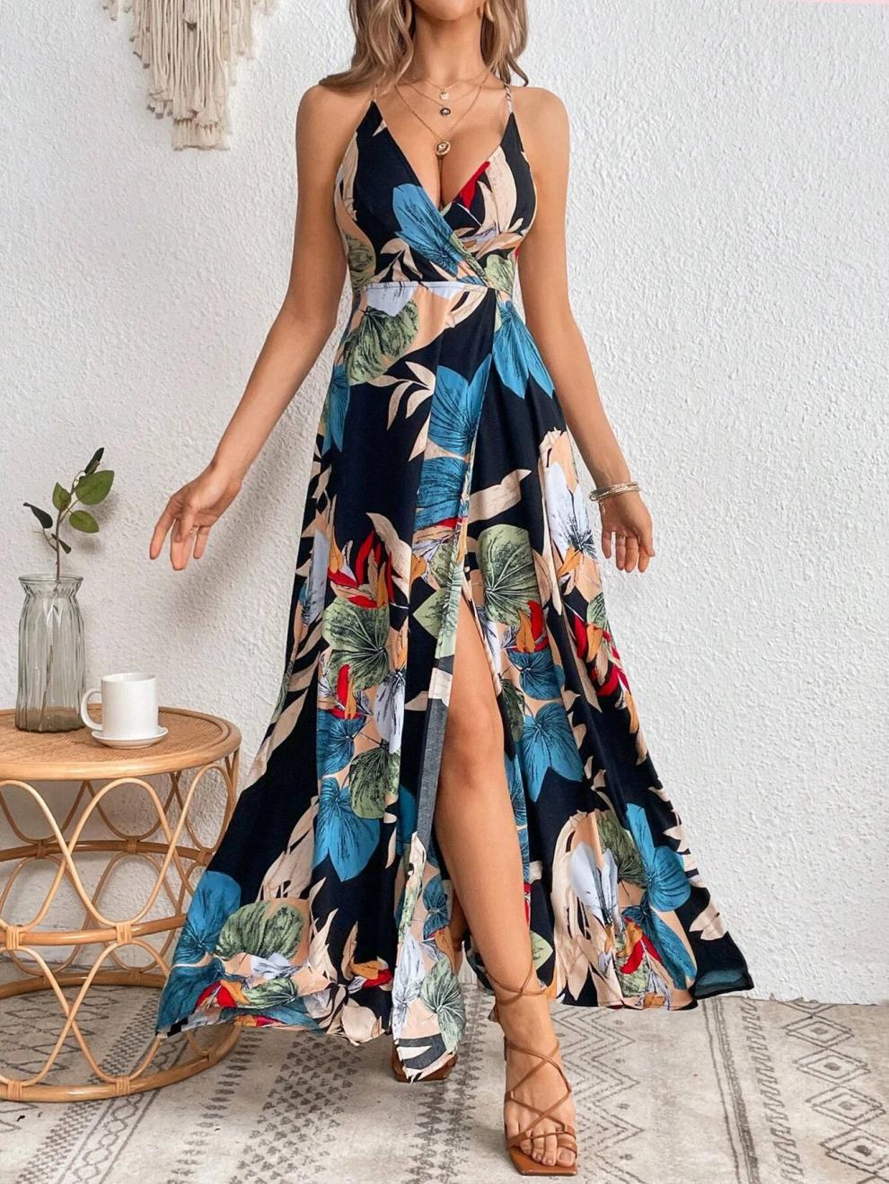 Women's Strap Dress Streetwear Strap Sleeveless Multicolor Maxi Long Dress Holiday