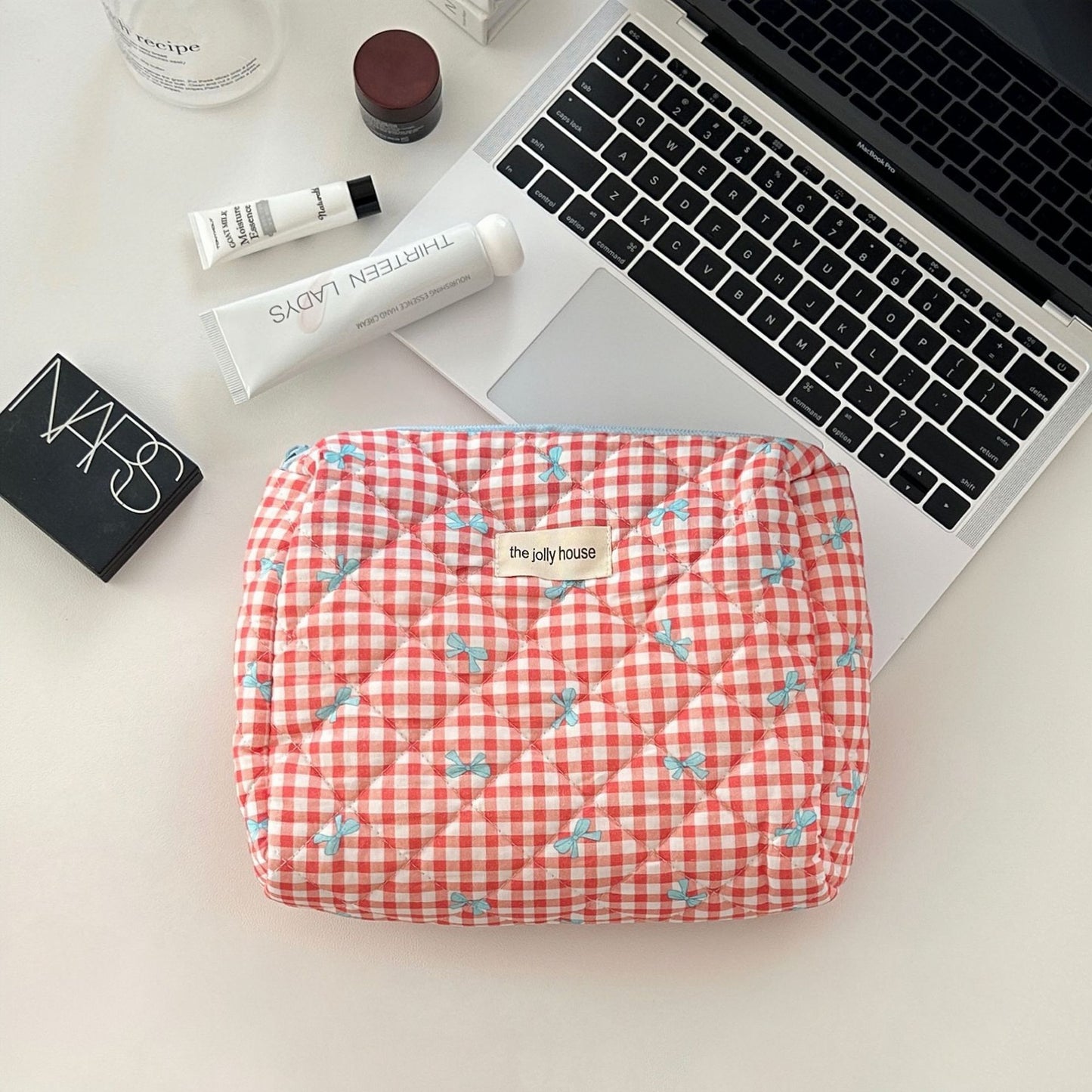 Elegant Streetwear Plaid Canvas Square Makeup Bags