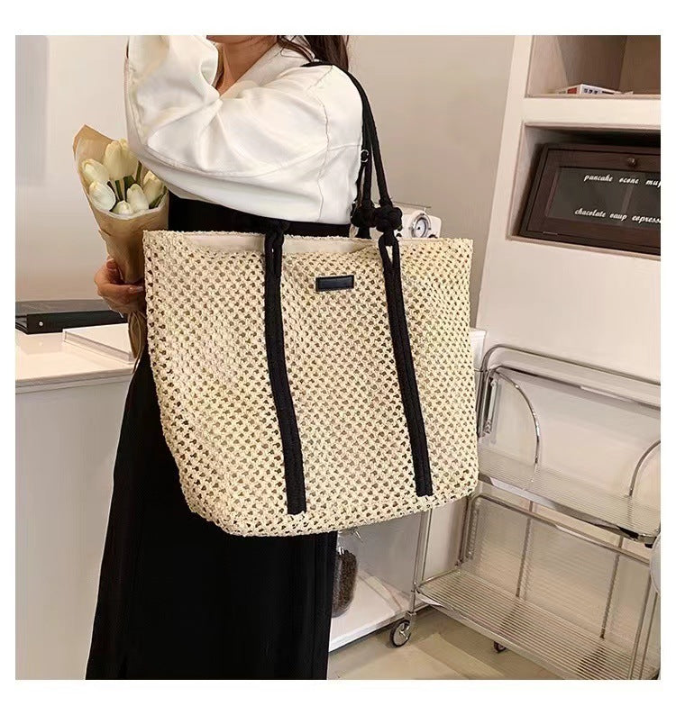 Women's Large Paper Solid Color Elegant Streetwear Weave Square Zipper Straw Bag