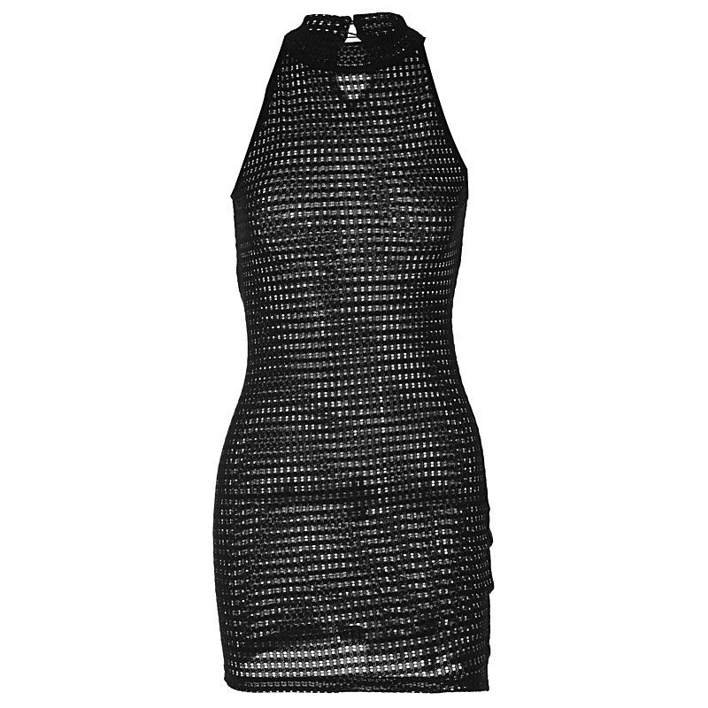 Women's Sheath Dress Sexy High Neck See-Through Sleeveless Mesh Above Knee Holiday