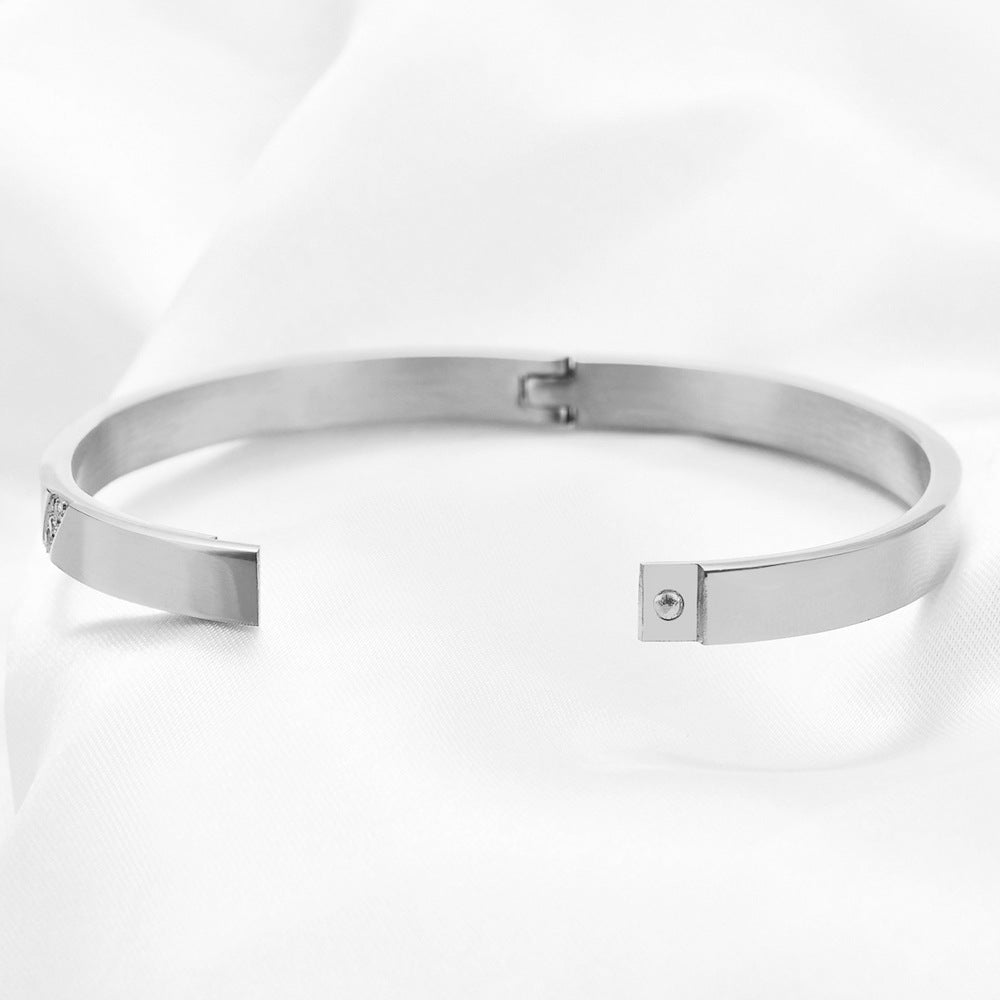 simple style solid color stainless steel inlay zircon bangle