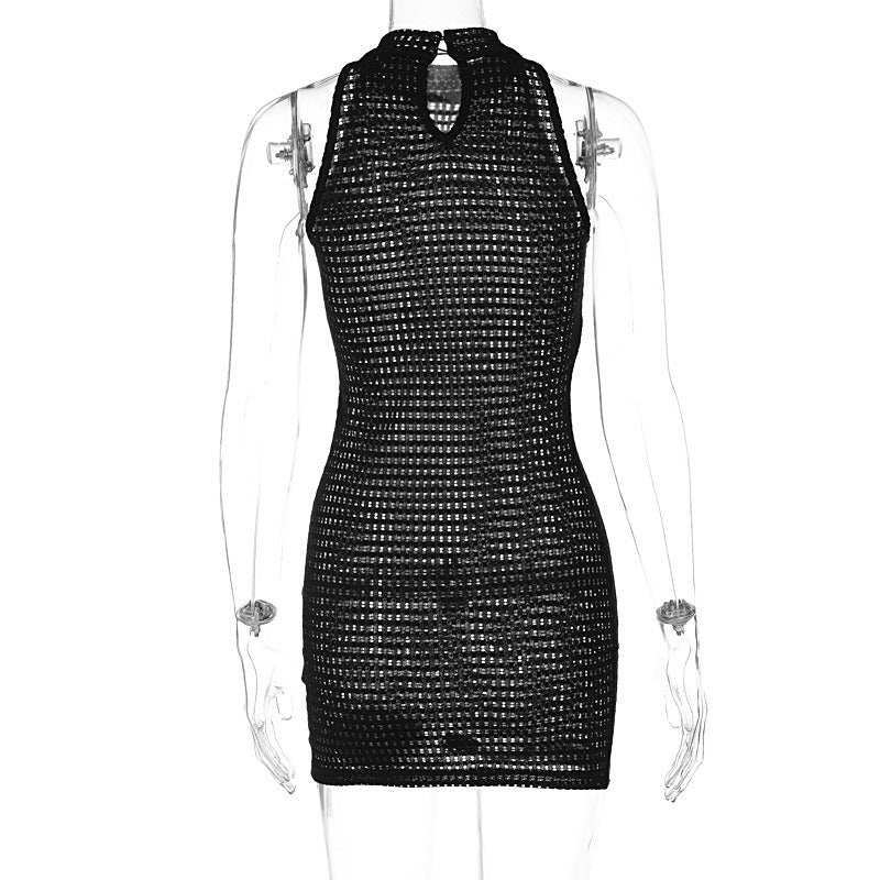 Women's Sheath Dress Sexy High Neck See-Through Sleeveless Mesh Above Knee Holiday