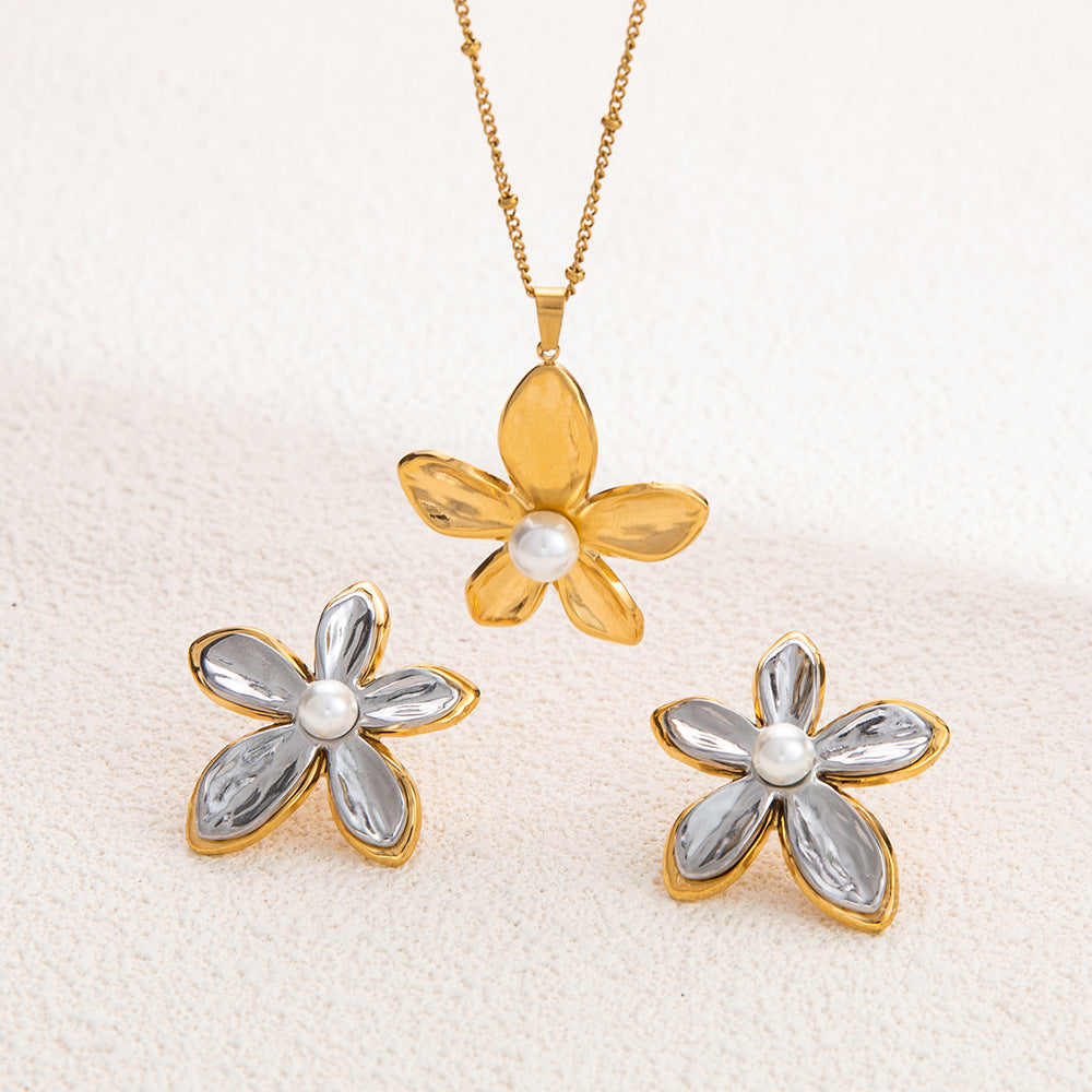 Jewelry Retro Simple Style Flower 304 Stainless Steel Plating Earrings Necklace