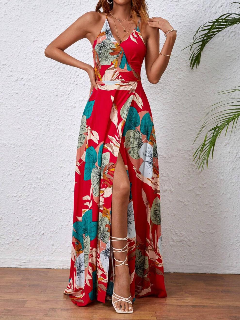 Women's Strap Dress Streetwear Strap Sleeveless Multicolor Maxi Long Dress Holiday