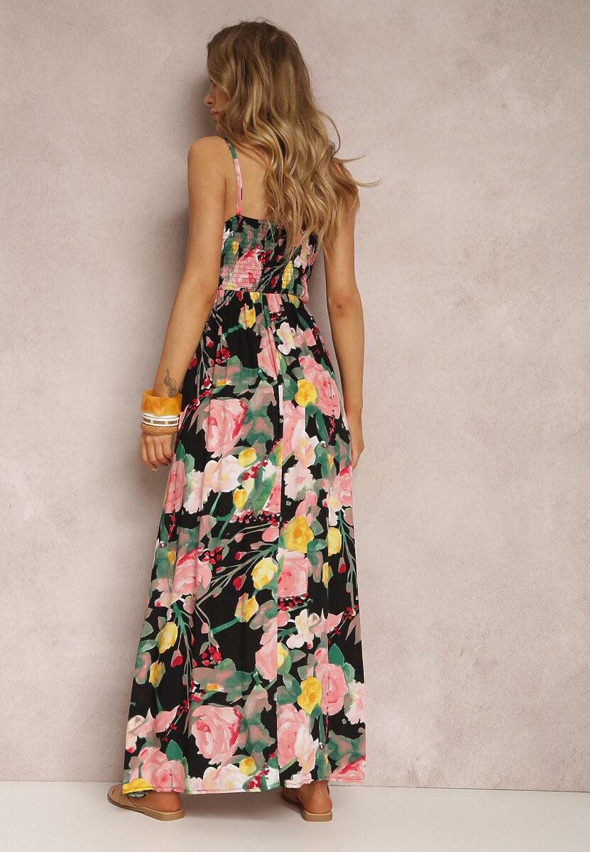 Women's Sheath Dress Streetwear V Neck Sleeveless Flower Maxi Long Dress Holiday