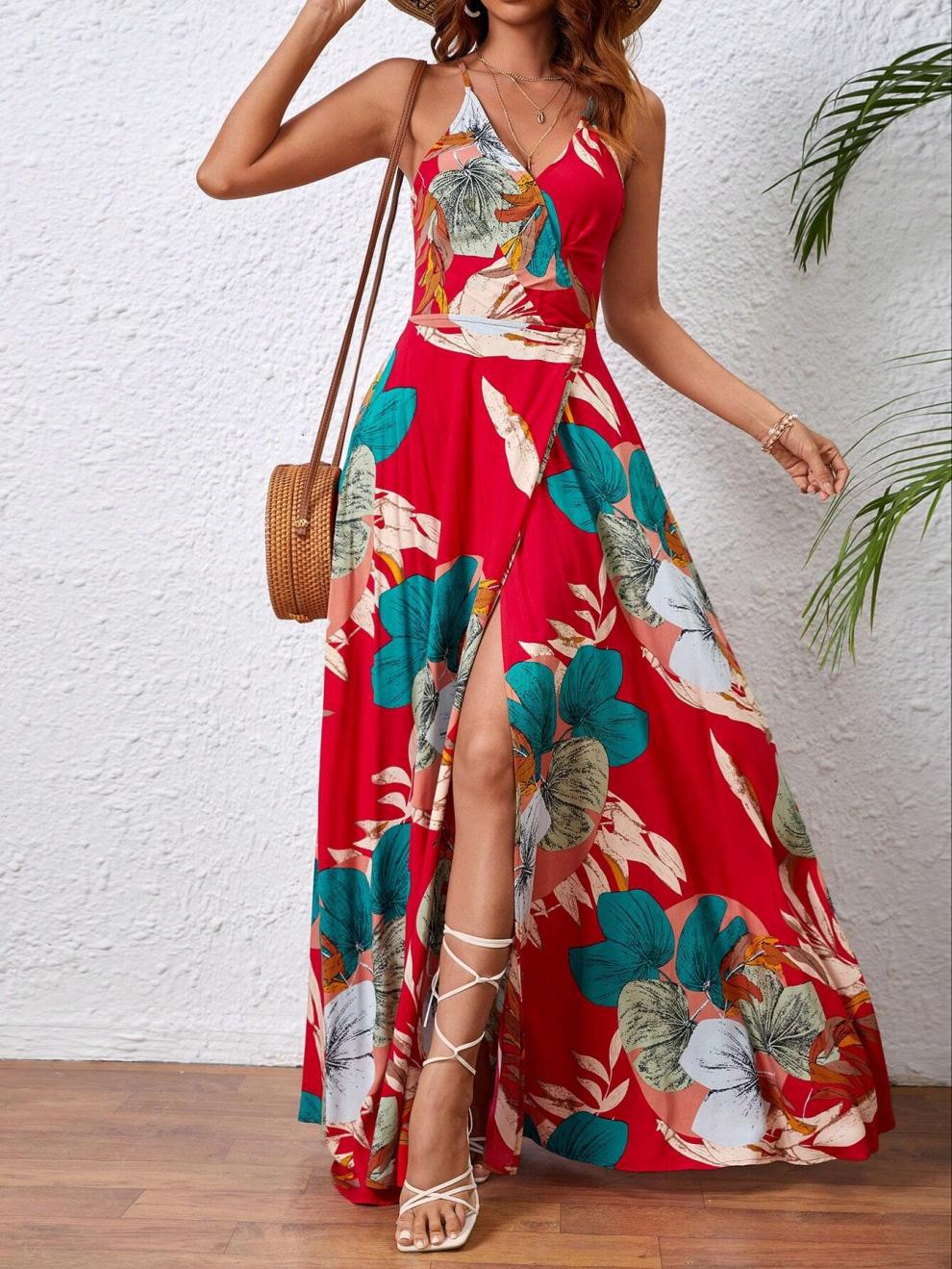 Women's Strap Dress Streetwear Strap Sleeveless Multicolor Maxi Long Dress Holiday